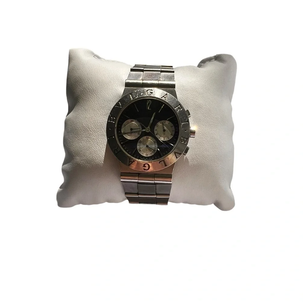 BVLGARI Chronograph Stainless Steel Black Dial Men's Watch with Box